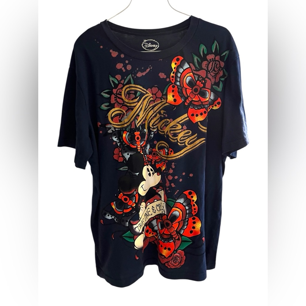 Disney Plus Size Womens Shirt Mickey Mouse The One & Only Tattoo Navy Print 1X